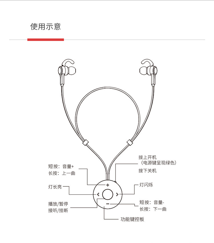 洛克（ROCK） 发光无线蓝牙运动耳机 多色 立体声音乐耳机入耳式 苹果安卓通用