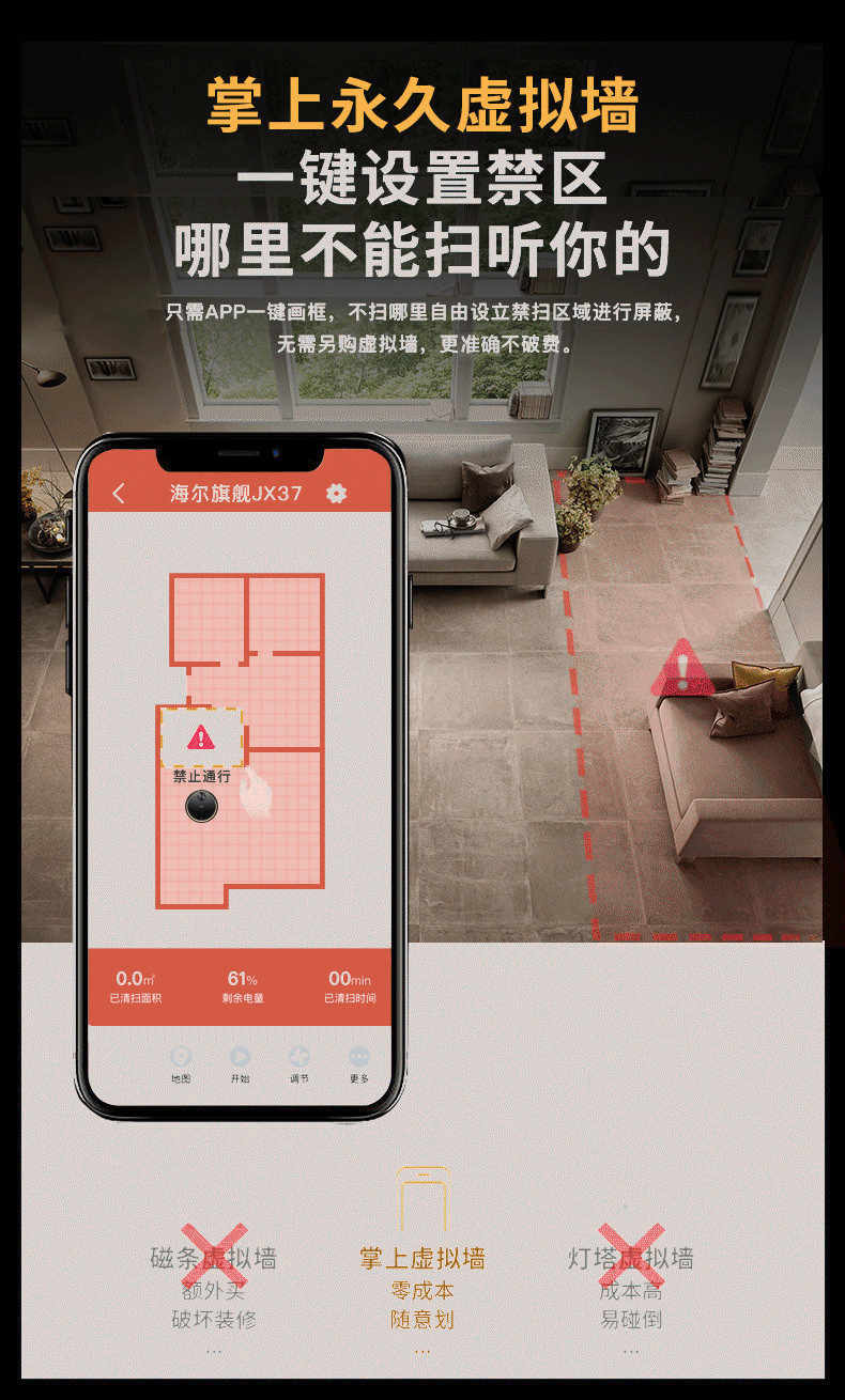 海尔/Haier 扫地机器人 激光导航规划 扫拖一体全自动智能家用吸尘器 2019年新品JX37