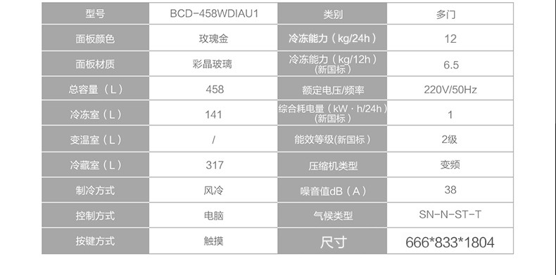 海尔/Haier 458升风冷变频十字对开门冰箱 四开门家用静音电冰箱BCD-458WDIAU1