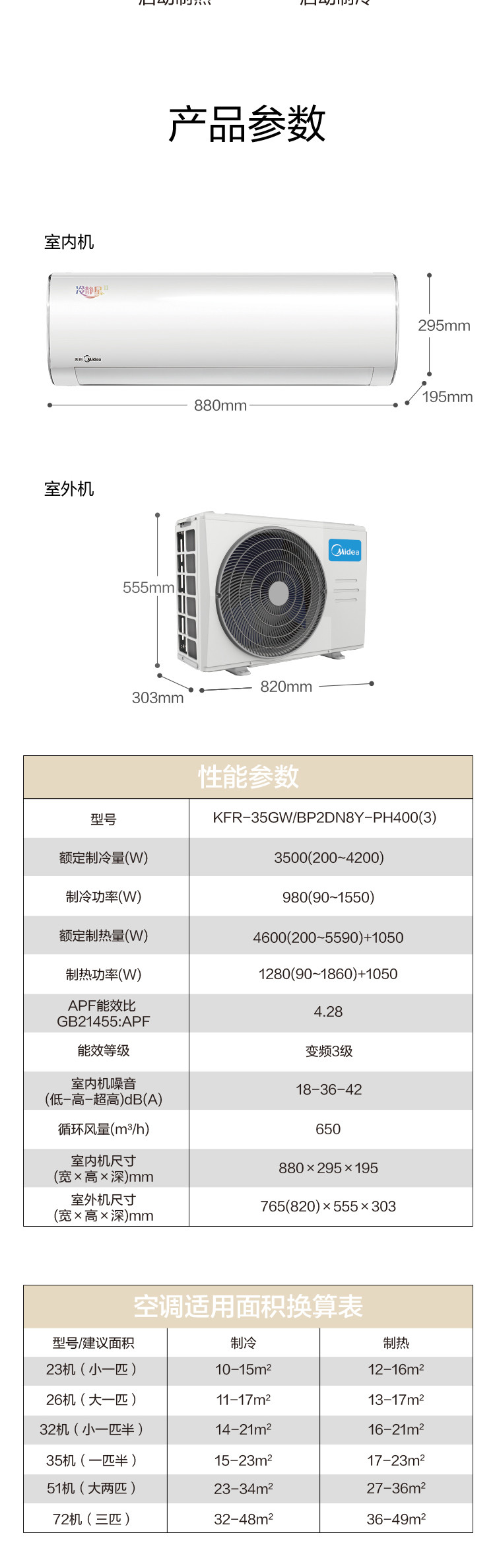 美的/MIDEA 1.5匹壁挂式变频家用冷暖空调KFR-35GW/BP2DN8Y-PH400(3)