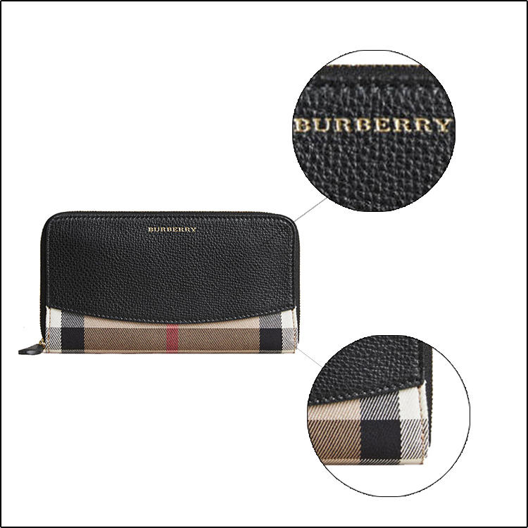 BURBERRY 巴宝莉 女士HOUSE CHECK格纹传统工艺拉链钱包 39753341 黑色