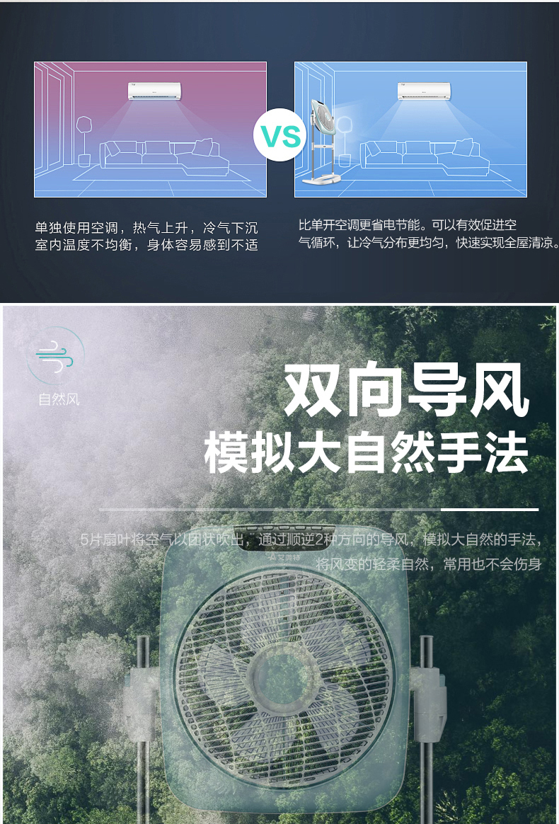 艾美特转页扇立式电风扇台式鸿运扇台扇家用落地扇FB3082R静音