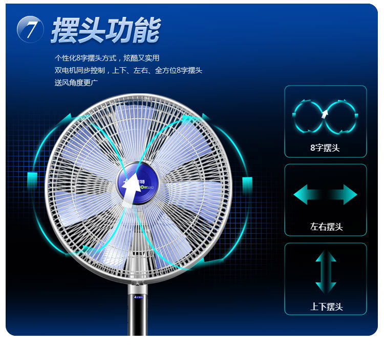 艾美特 电风扇FSW63DR直流变频家用遥控落地扇8字摆头七叶立式风扇