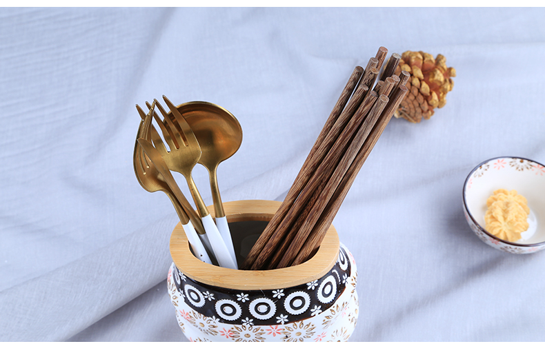 谜家厨房家用陶瓷筒 大容量多孔筷子筒 收纳盒筷子架防霉筷子笼