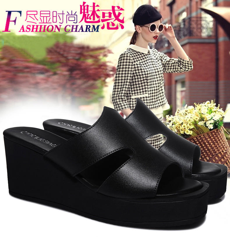 古奇天伦坡跟凉拖鞋8451夏季新款韩版时尚室外厚底松糕高跟女潮鞋