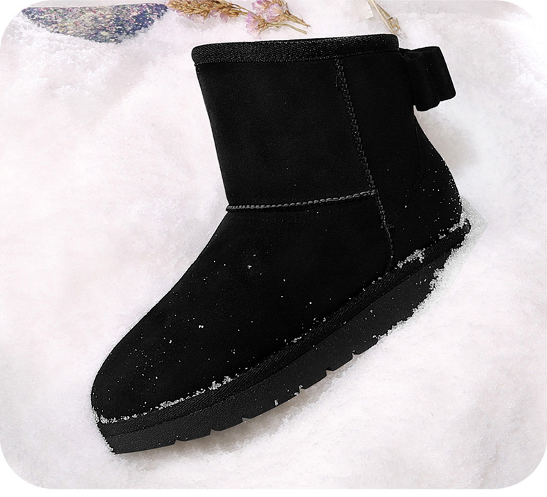 百年纪念1533冬季新款雪地靴女短筒韩版平跟蝴蝶结短靴