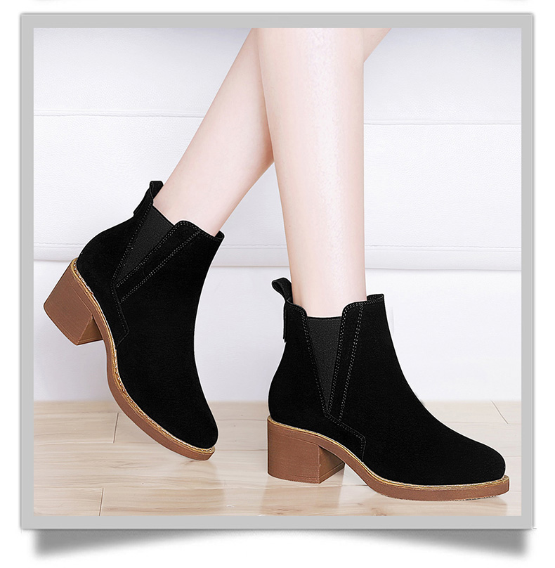 百年纪念1577秋冬新款短筒女靴韩版休闲粗跟反绒短靴女