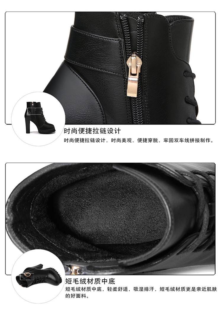 百年纪念 新款韩版高跟女靴系带时尚马丁靴侧拉链短筒靴粗跟女