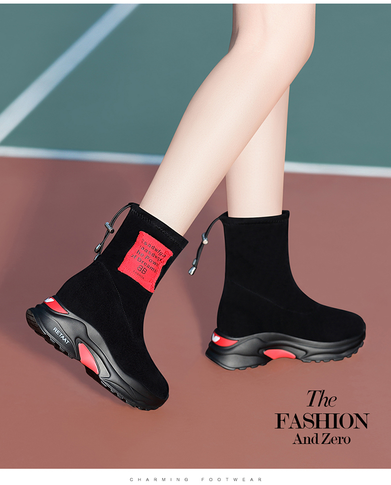 百年纪念 加绒袜子鞋女士黑色韩版新款百搭高帮休闲鞋冬季旅游鞋子