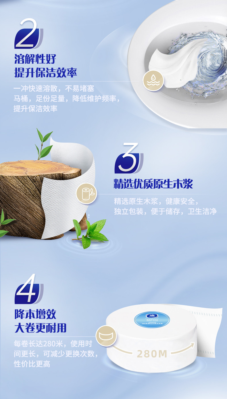 维达/Vinda  卷纸 2层280米*12卷大卷纸 节省成本 商用家用商场酒店物业办公卫生纸