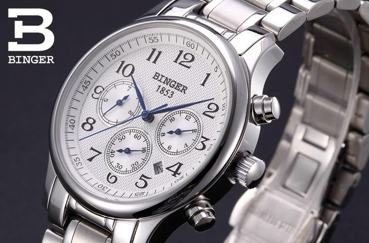 BINGER 宾格 天工六针 全自动机械表男士手表精钢带商务腕表防水603系列