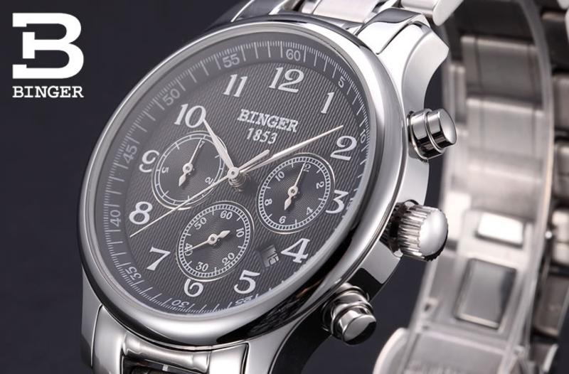 BINGER 宾格 天工六针 全自动机械表男士手表精钢带商务腕表防水603系列