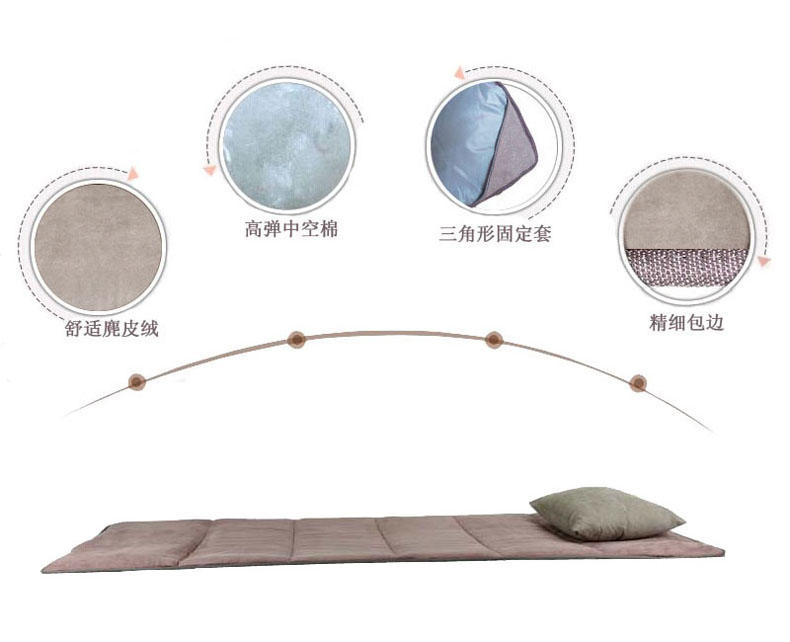 朗琦 178cm折叠床专用棉垫枕头舒适麂皮绒 浅咖啡色棉垫枕头套装