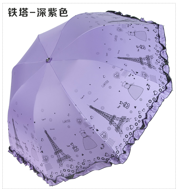 黑胶防晒遮阳伞晴雨两用公主伞加厚优质黑胶折叠三折晴雨伞【全国包邮】【新款】