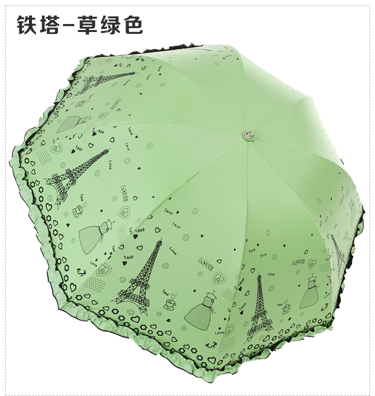 黑胶防晒遮阳伞晴雨两用公主伞加厚优质黑胶折叠三折晴雨伞【全国包邮】【新款】