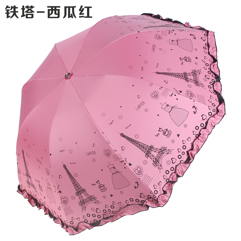 黑胶防晒遮阳伞晴雨两用公主伞加厚优质黑胶折叠三折晴雨伞【全国包邮】【新款】