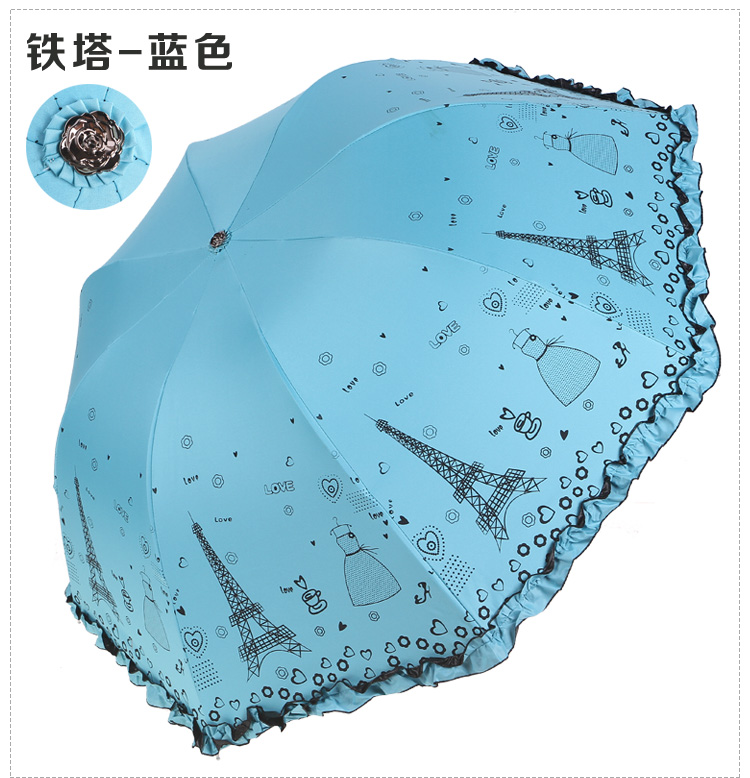 黑胶防晒遮阳伞晴雨两用公主伞加厚优质黑胶折叠三折晴雨伞【全国包邮】【新款】