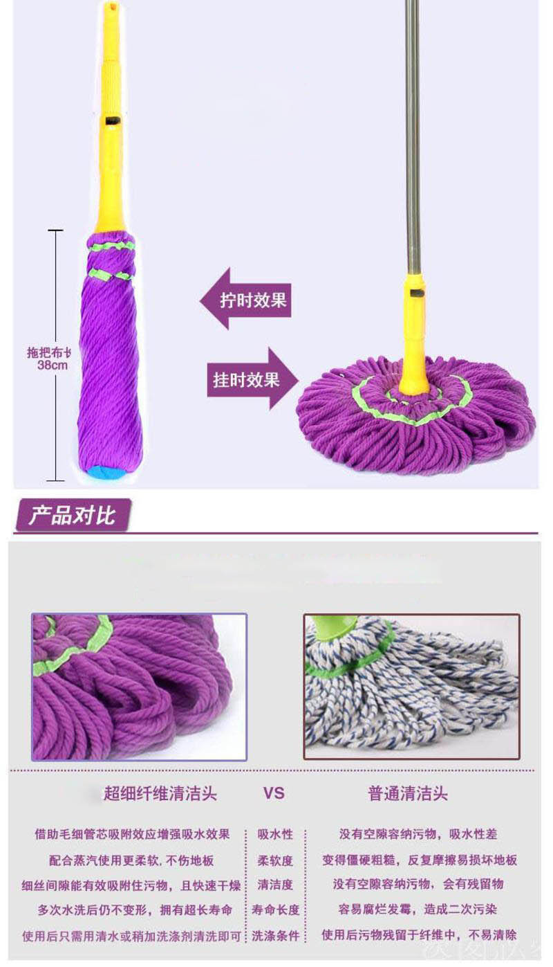 必卡锁旋转自拧水拖把    吸水拖把 魔术地拖 挤水拖布 加厚耐用型 不锈钢杆子可伸缩【全国包邮】