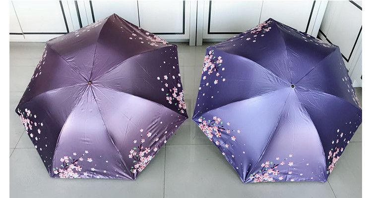 天堂伞 超细晴雨伞遮阳防紫外线三折黑胶超轻太阳伞防晒铅笔伞