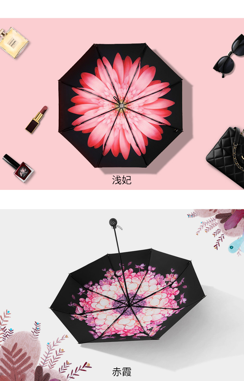 小黑伞琉璃防晒伞 防紫外线遮阳伞 女士太阳伞 晴雨两用折叠雨伞