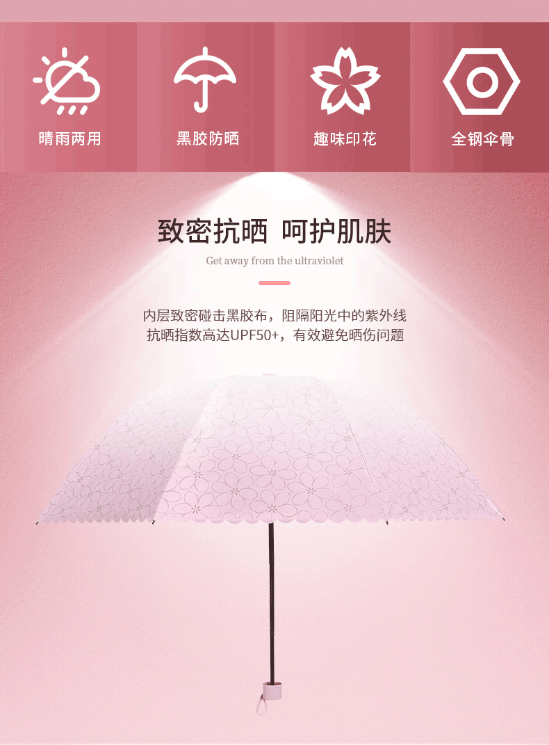 天堂 男女通用可爱黑胶防晒晴雨伞 防紫外线遮阳伞