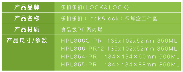 乐扣乐扣（lock&amp;lock）保鲜盒五件套 比得兔系列保鲜套装HPL855S001