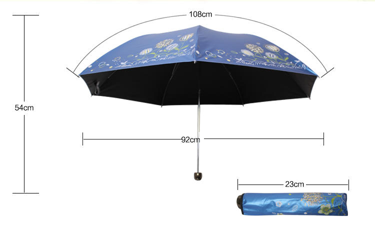 天堂黑胶防紫外线伞遮阳伞三折伞铅笔伞雪月风花