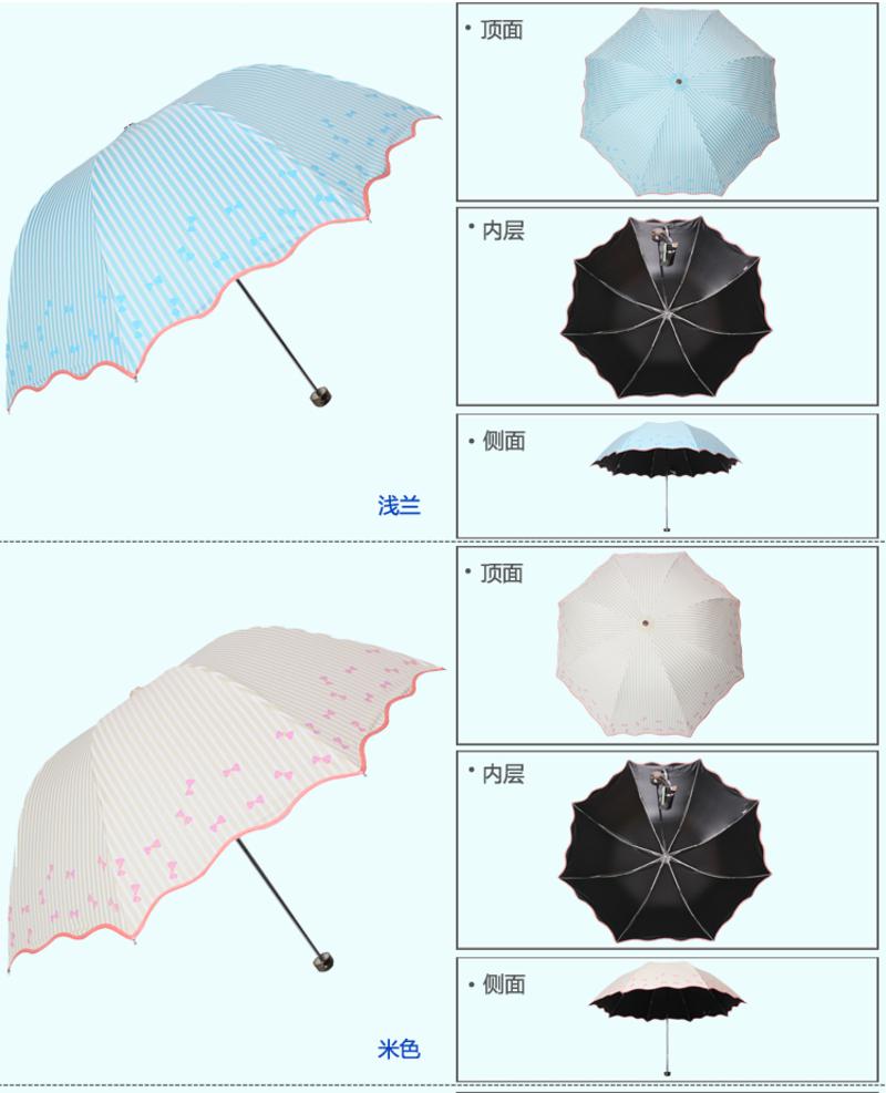 天堂伞 森系女孩黑胶防紫外线三折钢杆铝骨蘑菇晴雨伞