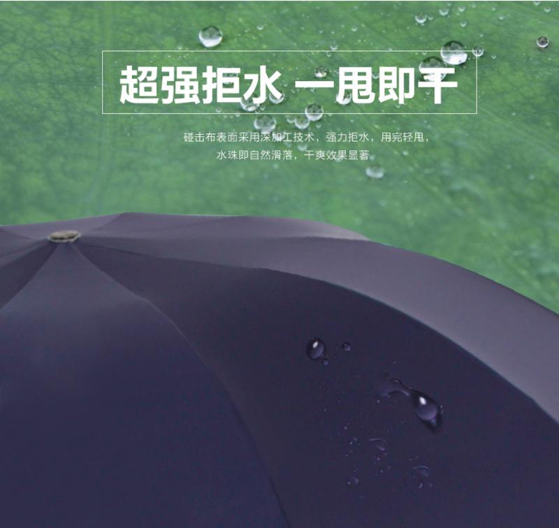 天堂伞 UPF50+加大加固黑胶强力拒水一甩干三折商务晴雨伞太阳伞 深藏青 3311E黑胶