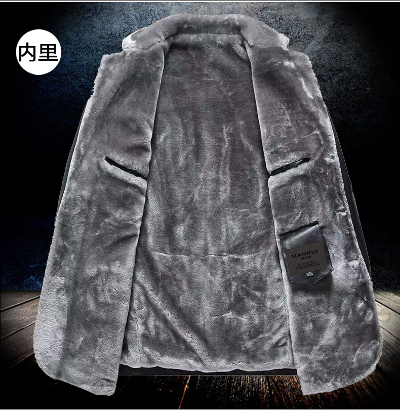 HANRI＇S/瀚瑞单排扣翻毛领加绒皮装外套商务PU皮衣加厚加大码保暖WXP1557