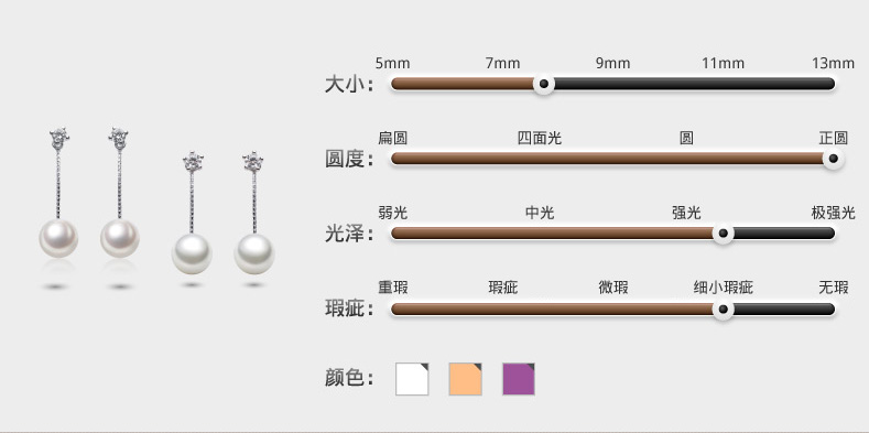 千足珠宝焕若优雅正圆亮彩基本光洁7.5-8mm 两戴式珍珠银耳钉