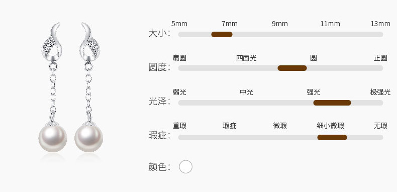 千足珍珠心音圆形亮6.5-7mm 珍珠银耳钉