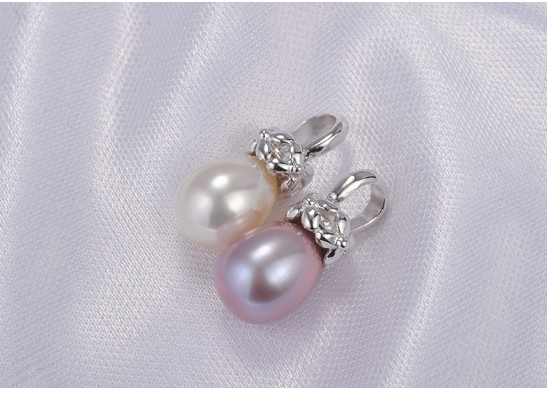 千足珍珠宓之水滴形强亮细小微瑕7.5-8.0mm淡水珍珠银吊坠项链