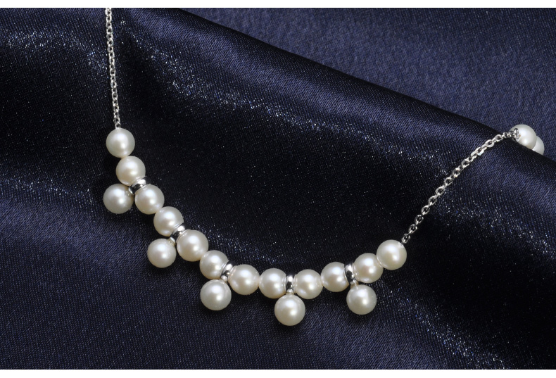 千足珍珠颢笉圆润无瑕强光5.5-6mm淡水珍珠银项链新娘首饰