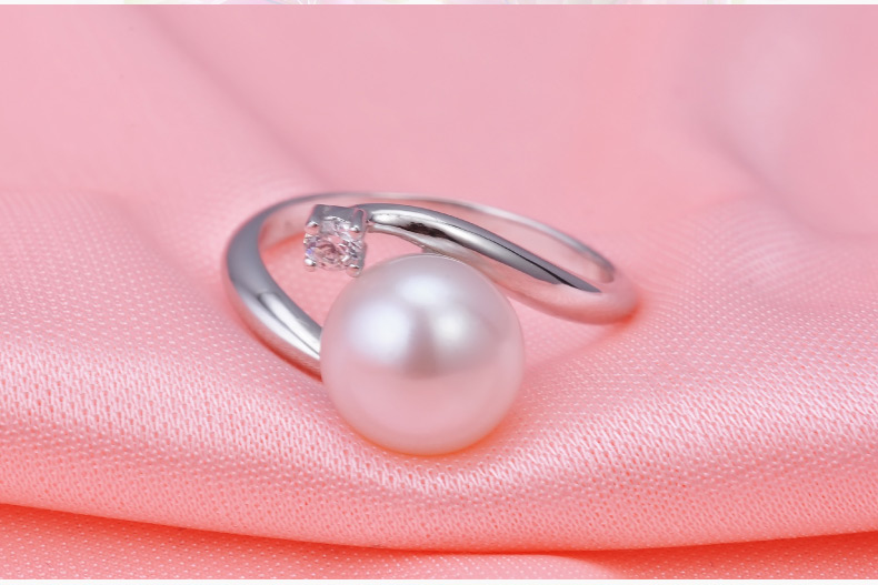千足珍珠 唯妮 近正圆光洁强光8.5-9mm珍珠银戒指 女