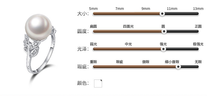 千足珠宝叶澜近圆强光光洁10-10.5mm珍珠女款银戒指