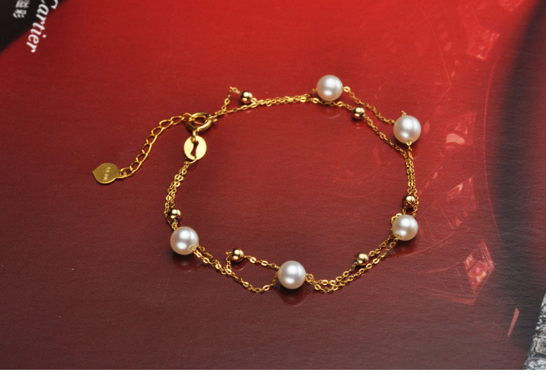 千足珍珠 秀柔 4.5mm强光淡水珍珠18K金花式珍珠手链
