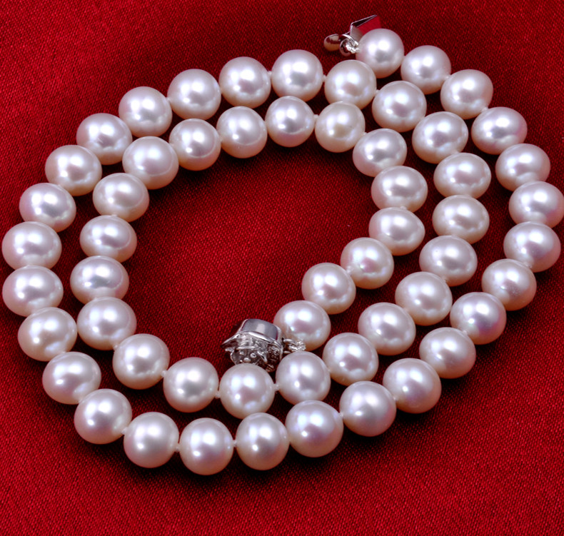 千足珍珠 芊华强光9-10mm四面光淡水珍珠项链赠爱人送妈妈正品珠宝 43cm