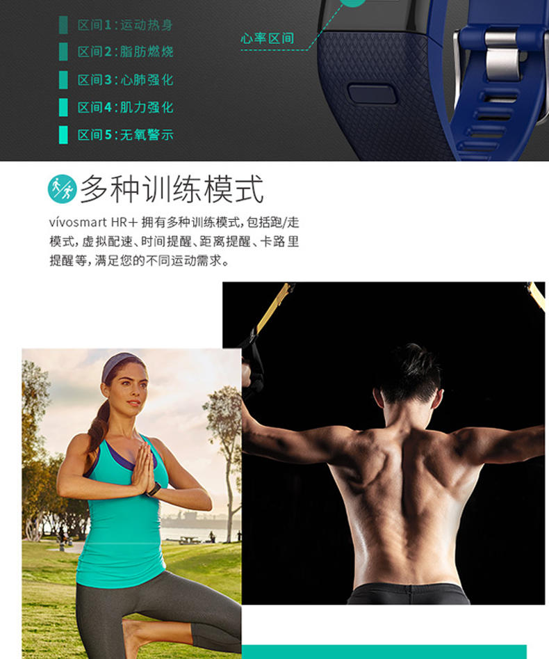 佳明（GARMIN）vivosmart HR+GPS智能心率手环 久坐提醒睡眠检测腕表