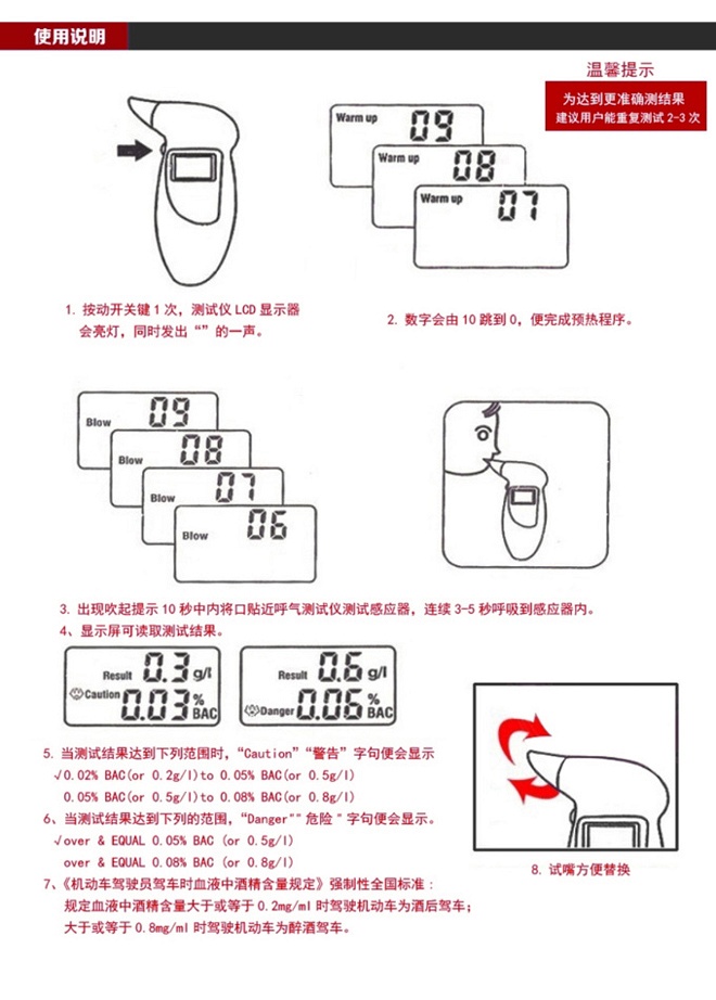 艾可优 ATE 灰色酒精测试仪