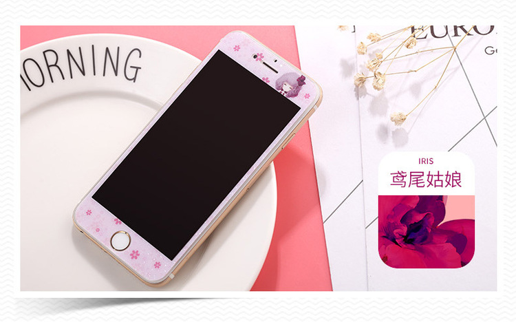 艾可优 WF-019iphone7钢化玻璃膜花花姑娘卡通彩绘全覆盖保护膜苹果iphone7 plus