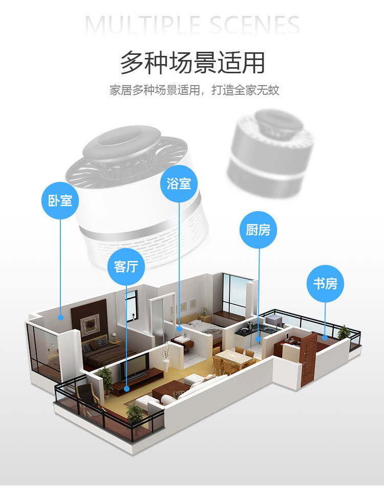 艾可优 光触媒灭蚊灯家用灭蚊器捕蚊器灭蝇驱蚊灯孕妇婴儿灭蚊灯家用GEF 1602-usb+适配器