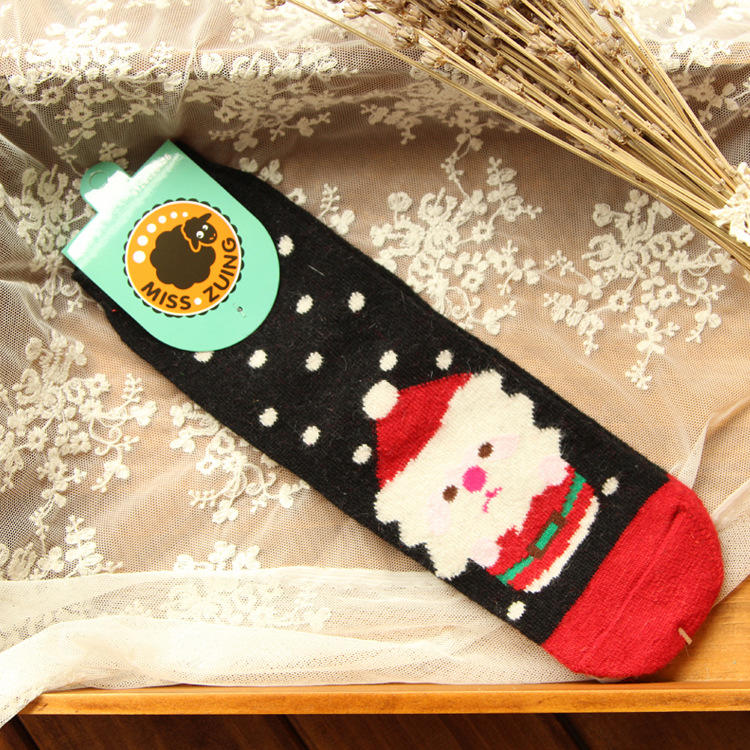 夏泽诺 秋冬季日系直板卡通羊毛袜女士保暖袜子圣诞袜节日袜