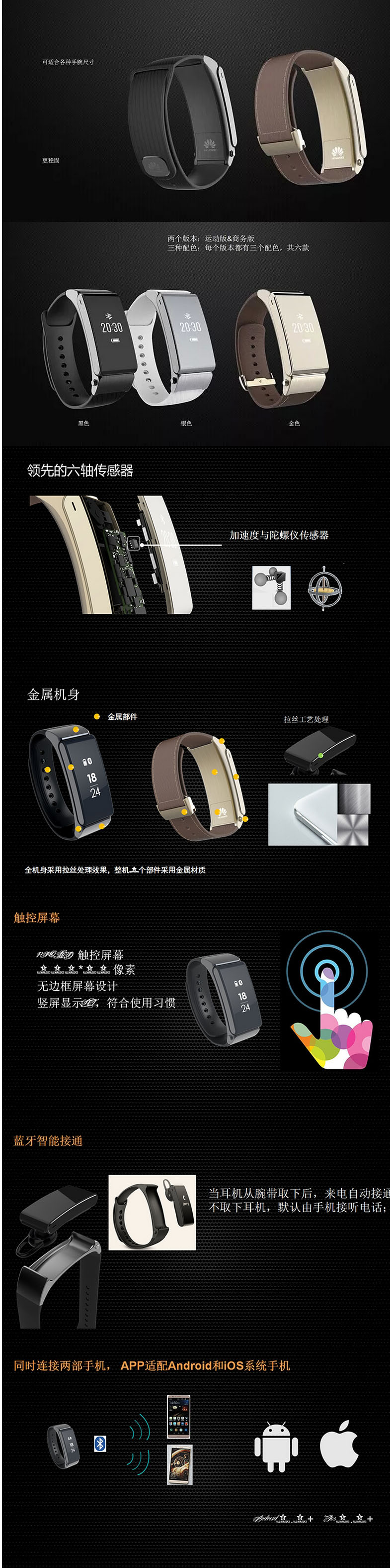 华为荣耀TalkBand B2手环，商务版 智能触屏手表