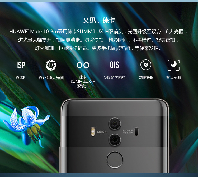 华为 HUAWEI Mate 10 Pro 6GB+128GB（银钻灰） 全网通 4G手机 双卡双待