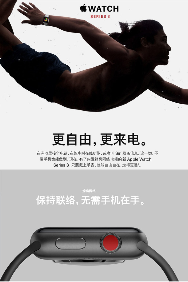 苹果 Apple Watch Series 3 苹果智能手表 GPS+蜂窝网络 42毫米 云雾灰表带