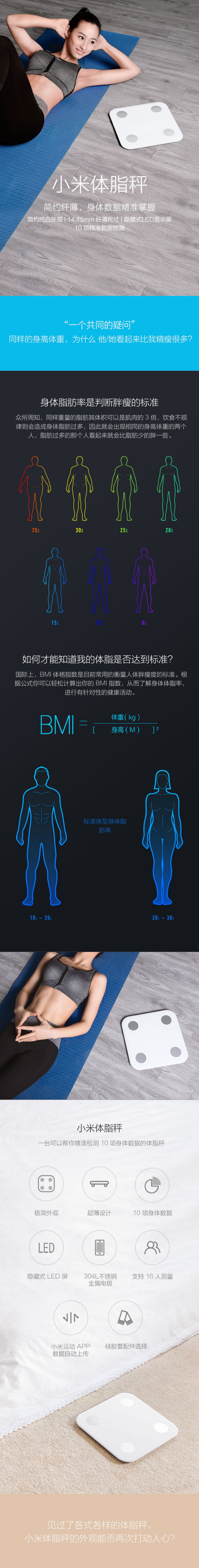 小米（MI） 体脂秤 白色 体重秤 智能体脂秤 电子秤 人体秤 家用体重秤 精准 APP数据测量