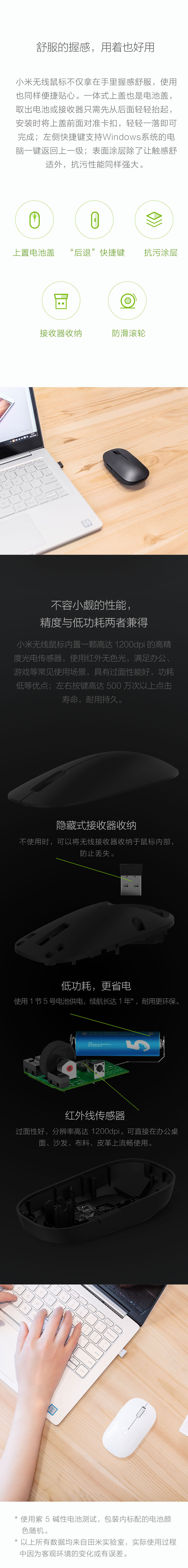 小米/MIUI 无线鼠标 黑色白色 人体工学设计