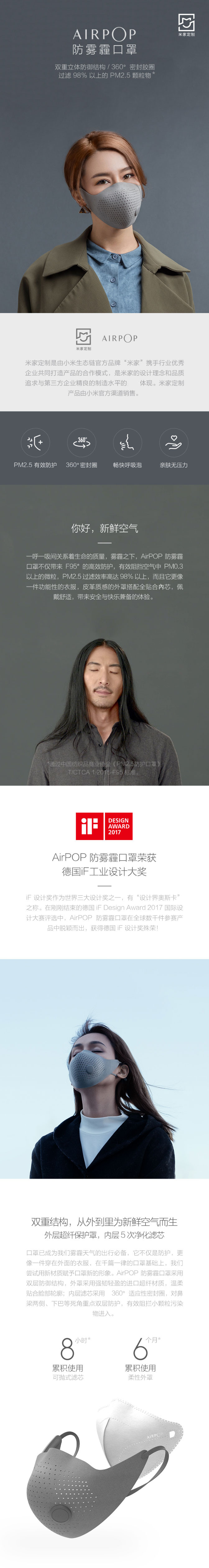 米家（MIJIA） AirPOP米家口罩防雾霾pm2.5红色黑色灰色 成人透气 男女防尘口罩 易呼吸