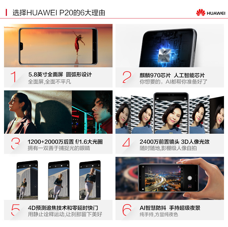 华为/HUAWEI华为 HUAWEI P20 Pro 全面屏徕卡三摄 6GB +128GB 极光色